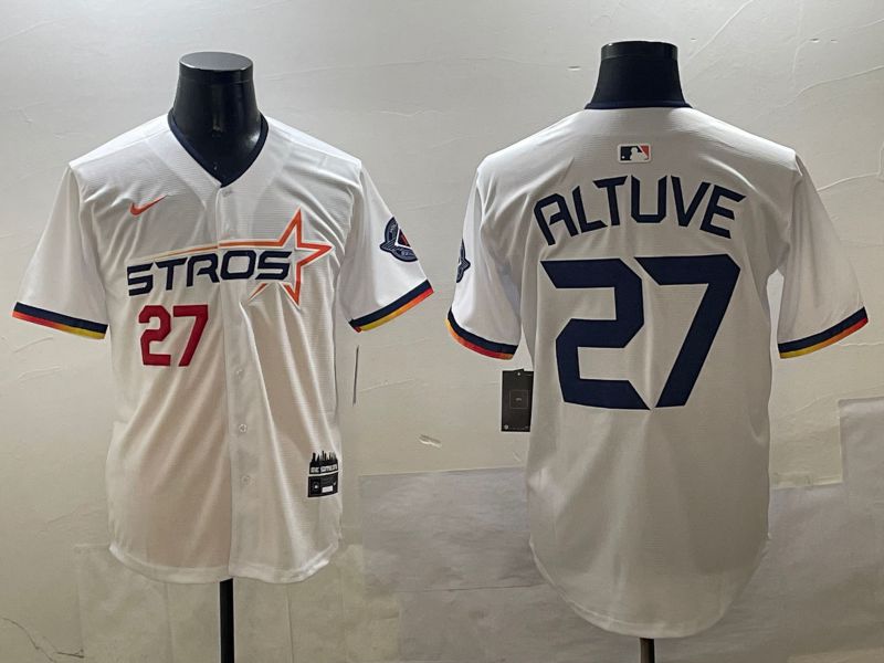 Men Houston Astros 27 Altuve White Three generations Joint Name 2025 Nike MLB Jersey style 8